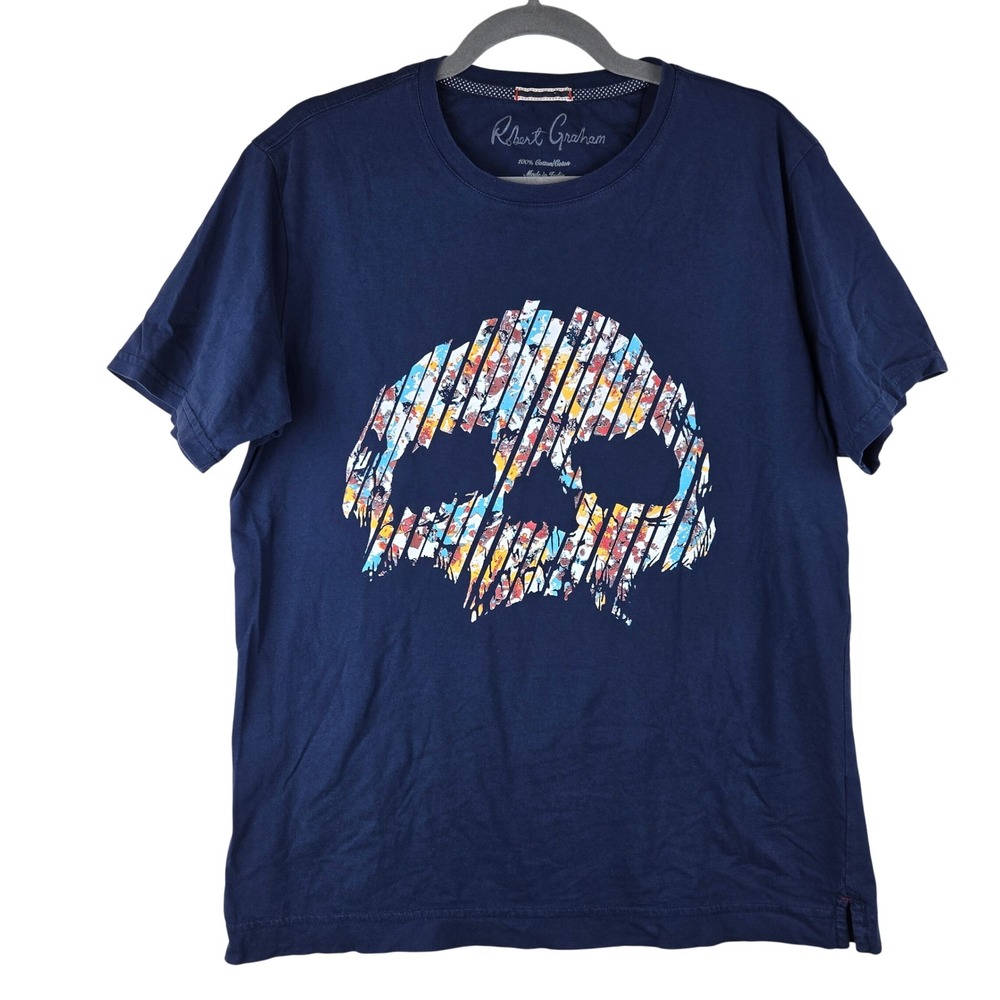 Robert Graham Mens Navy‎ Blue Skull Graphic T-Shirt Medium Cotton Streetwear